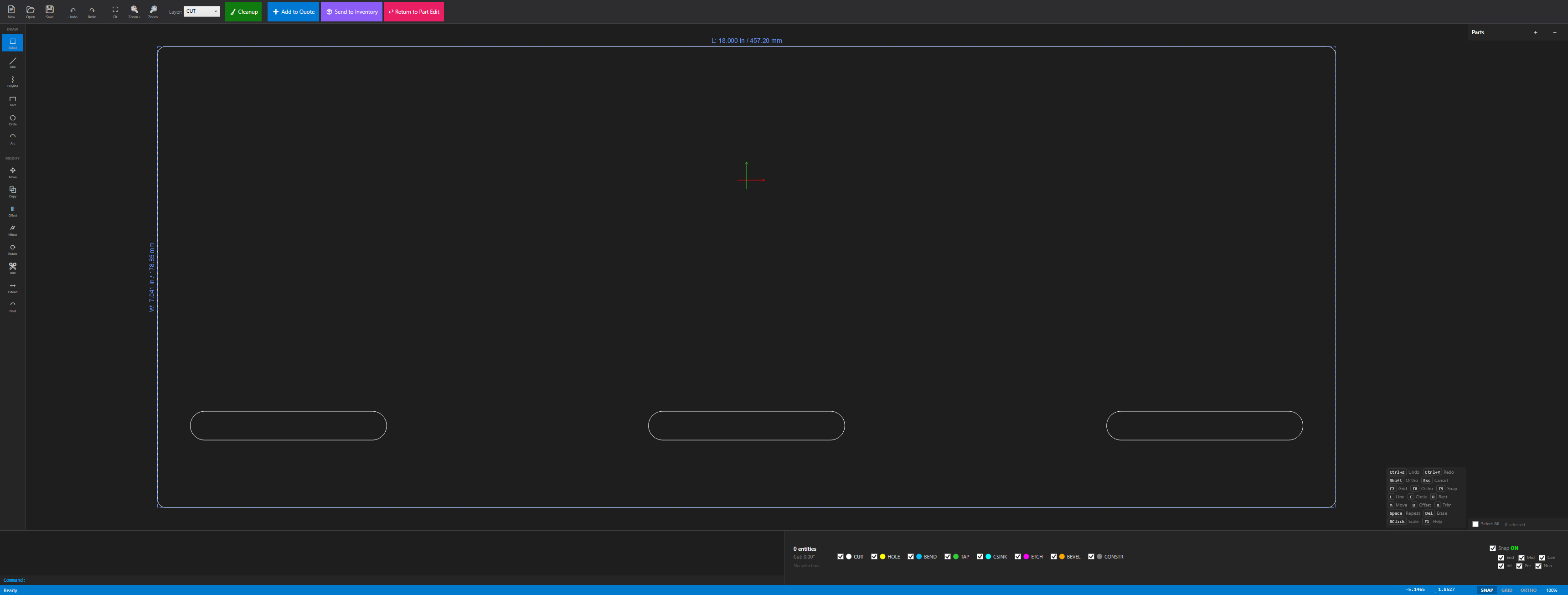 PolygonDraw embedded CAD editor with dark theme, layer controls, and AutoCAD-style command line