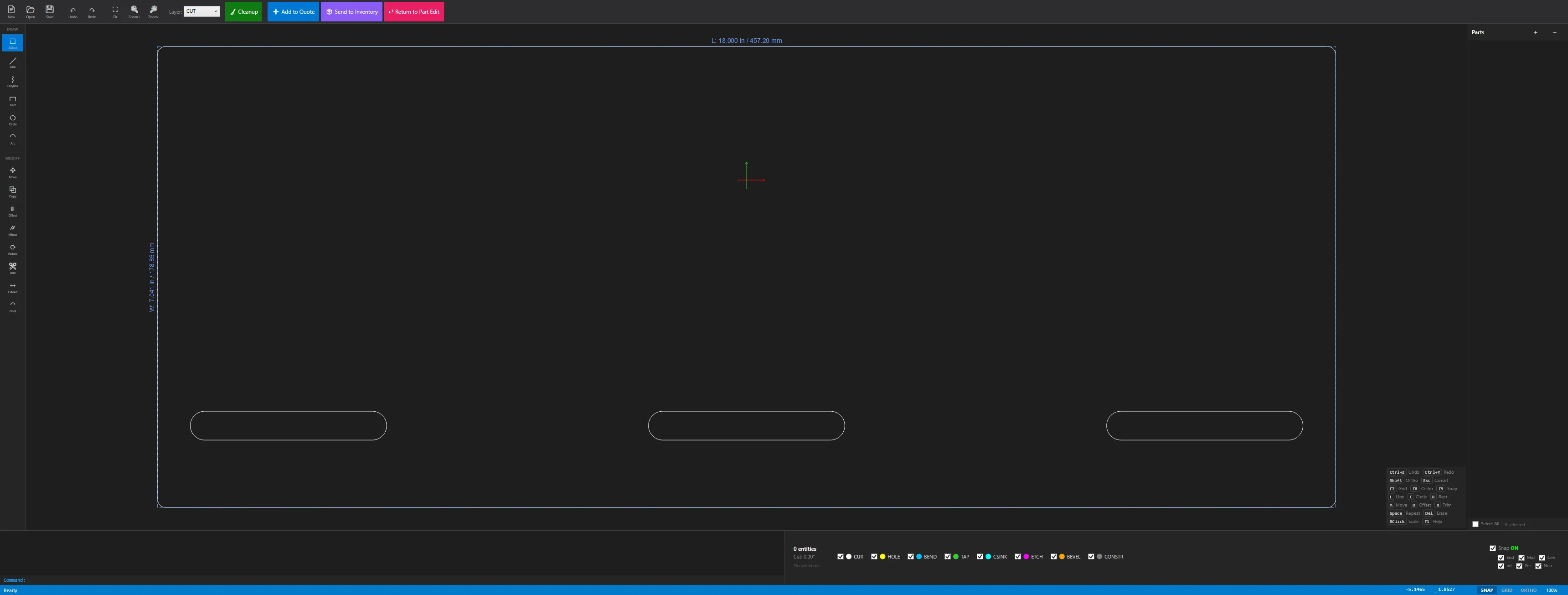 PolygonDraw embedded CAD editor with dark theme, layer controls, and AutoCAD-style command line